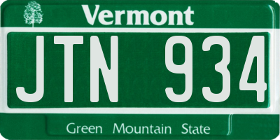 VT license plate JTN934