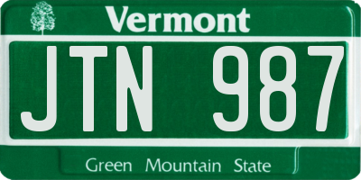 VT license plate JTN987