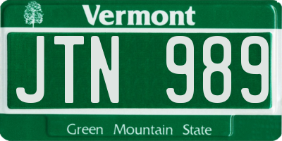 VT license plate JTN989