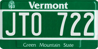 VT license plate JTO722