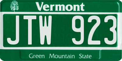 VT license plate JTW923