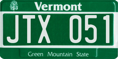 VT license plate JTX051