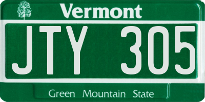 VT license plate JTY305