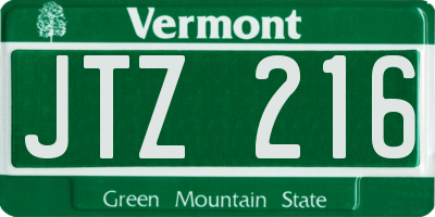 VT license plate JTZ216