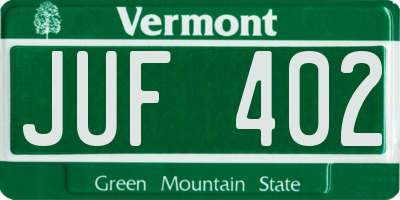 VT license plate JUF402