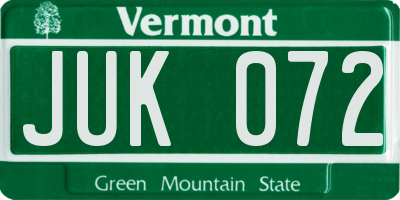 VT license plate JUK072