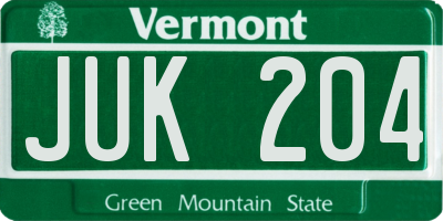 VT license plate JUK204