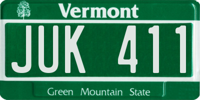 VT license plate JUK411