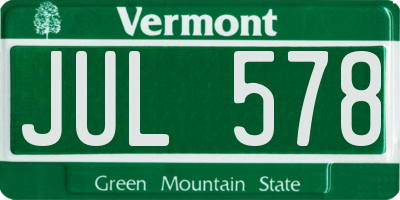 VT license plate JUL578