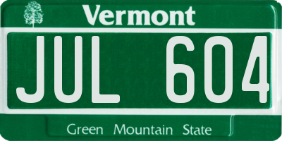 VT license plate JUL604
