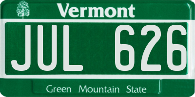 VT license plate JUL626