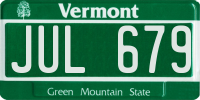 VT license plate JUL679