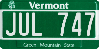 VT license plate JUL747