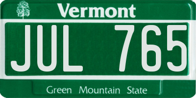 VT license plate JUL765