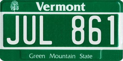 VT license plate JUL861