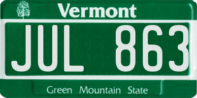 VT license plate JUL863