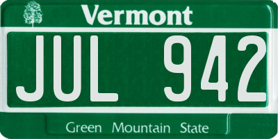 VT license plate JUL942