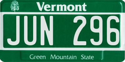 VT license plate JUN296
