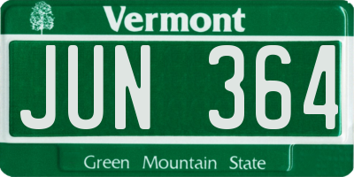 VT license plate JUN364