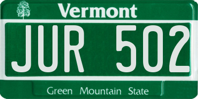 VT license plate JUR502