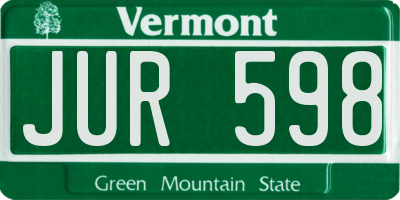 VT license plate JUR598