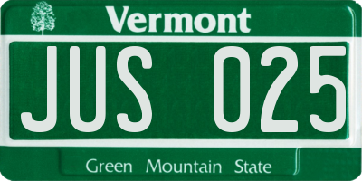 VT license plate JUS025