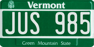VT license plate JUS985