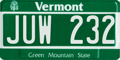 VT license plate JUW232