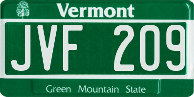 VT license plate JVF209