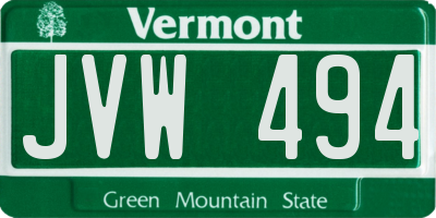 VT license plate JVW494