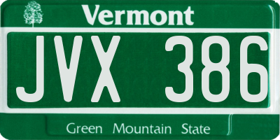VT license plate JVX386