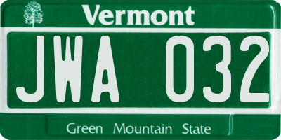 VT license plate JWA032