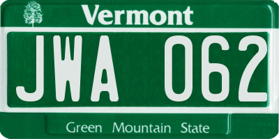 VT license plate JWA062