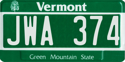 VT license plate JWA374