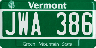 VT license plate JWA386