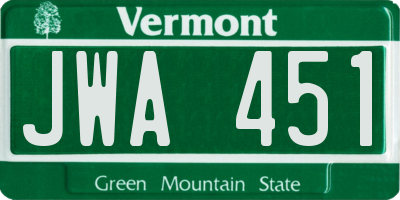 VT license plate JWA451