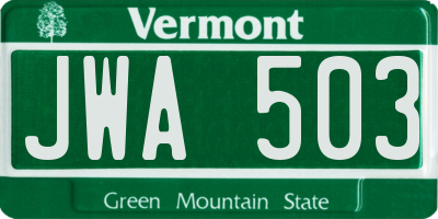 VT license plate JWA503