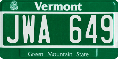VT license plate JWA649