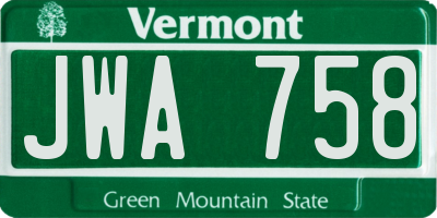 VT license plate JWA758