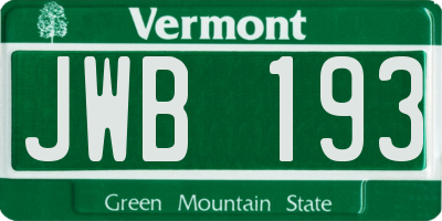 VT license plate JWB193