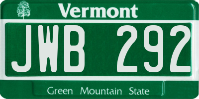 VT license plate JWB292