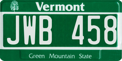 VT license plate JWB458
