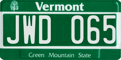VT license plate JWD065