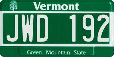 VT license plate JWD192