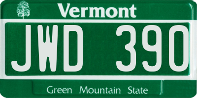 VT license plate JWD390