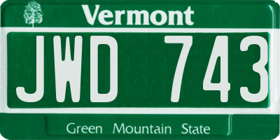 VT license plate JWD743