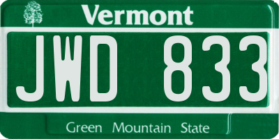 VT license plate JWD833