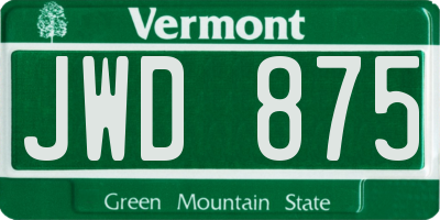 VT license plate JWD875