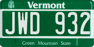 VT license plate JWD932