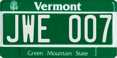 VT license plate JWE007